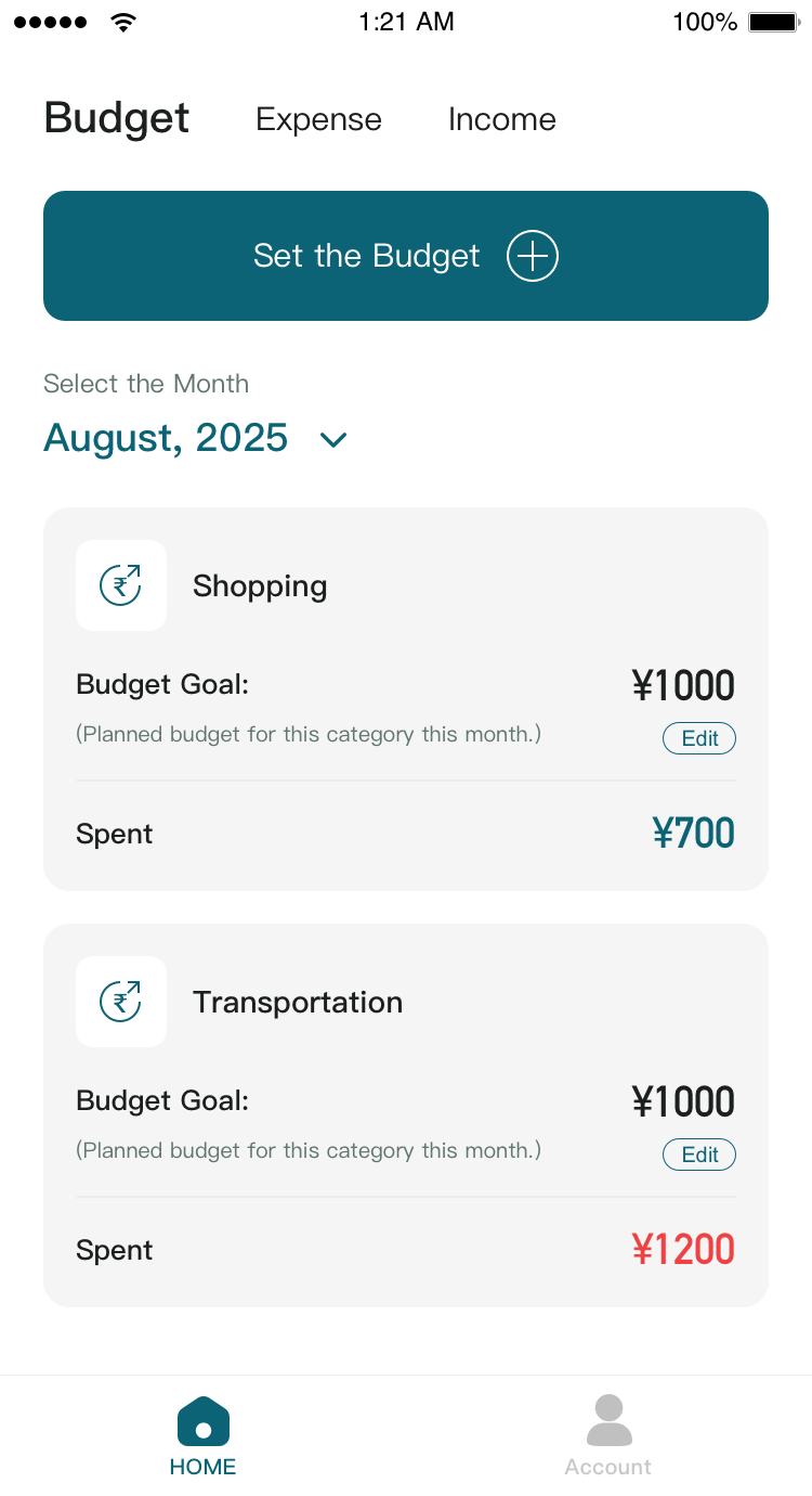 BudgetFin App Home Screen